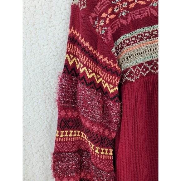 Free People Sweater XS Cabin Fever Oversized Pullover Pomegranate Boho Thermal - Picture 13 of 16
